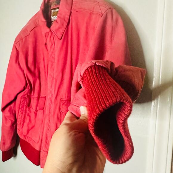 Vintage 80s Global Identity G-III Red Pink Leather Bomber Style Jacket Size M - Picture 4 of 12